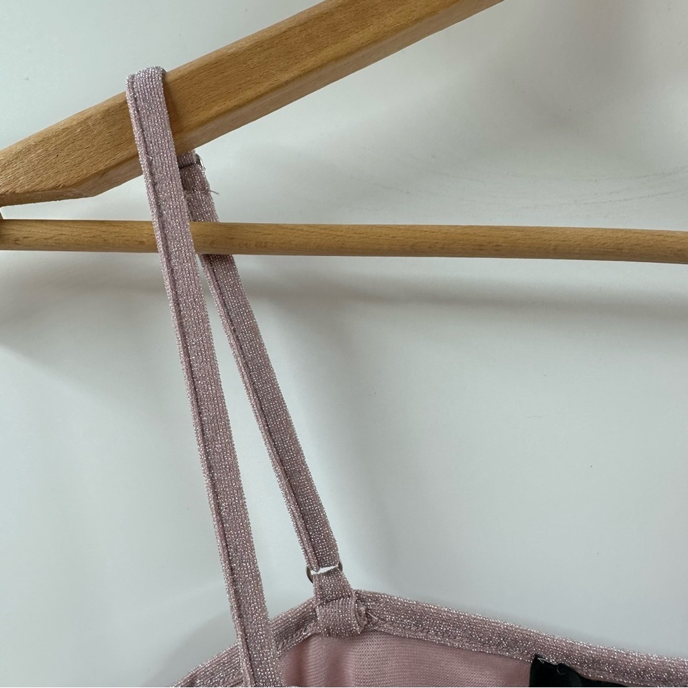 Forever 21 Light Mauve Glittery Cropped Tank Top – Spaghetti Straps, Size Medium - Picture 4 of 5